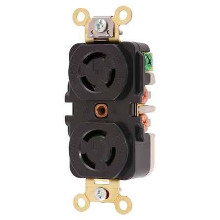 Hubbell Wiring Device-Kellems Locking Receptacle, Non-NEMA, 10/15 A, 250V AC, Single Phase, 2 Pole, Flush Mount, Screw Terminals HBL7580G